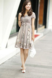 2010新款促销女装韩国夏装OL淑女配色拼色修身高腰连衣裙