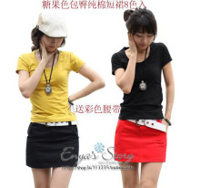 2010新款 女装韩版春装夏装 4季百搭糖果色短裙 配彩色腰带
