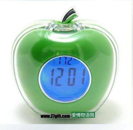 水晶苹果时钟计闹钟语音报时温度计创意闹钟