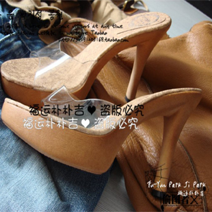 韩国进口女鞋春夏经典款鱼嘴防水台透明超高跟凉鞋