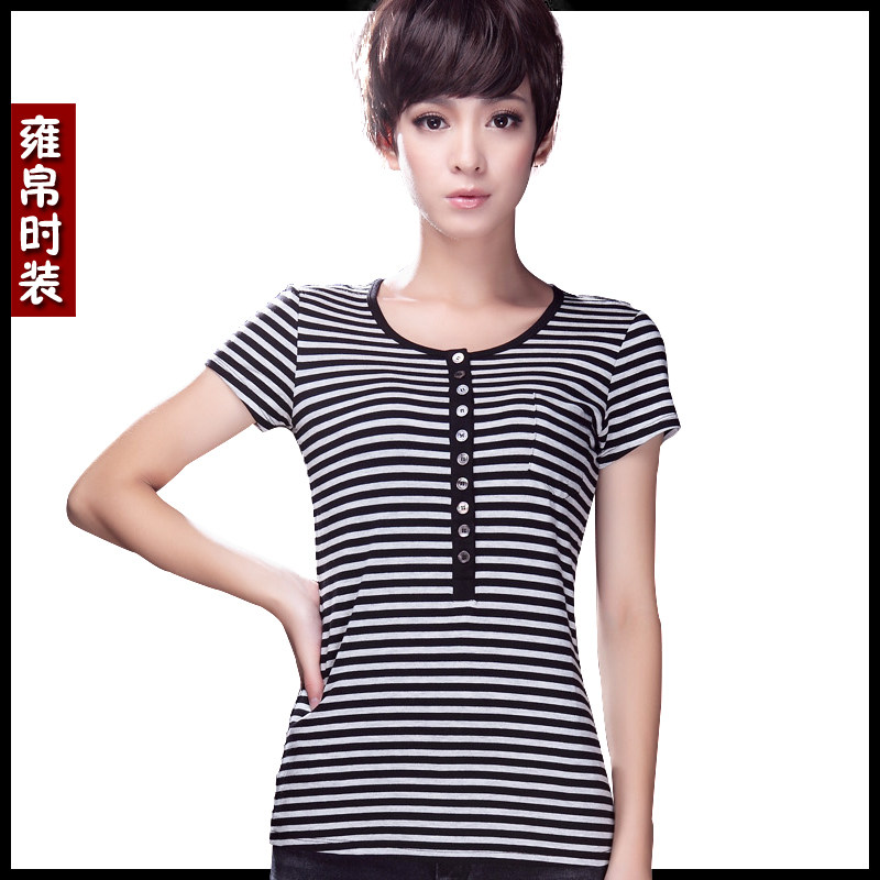 2011/2012专柜正品女装八 哥弟 弟新款 韩版横条纹短袖衫444