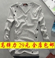 包邮 2012新款男装修身型男士上衣服韩版外贸V领打底潮款 长袖T恤