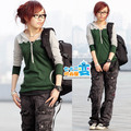 SS894韩版2010春装卖爆混搭热销V领带帽卫衣条纹外贸正品外套