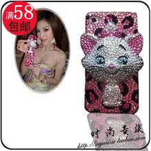 iPhone4手机壳美容 立体白猫贴钻 手机材料包 ●玛丽猫材料包●