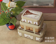 zakka杂货铁盒欧式复古铁盒，收纳邮票马口铁盒三件套喜糖果盒
