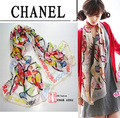09限量chanel香奈儿 100桑蚕丝丝巾带LOGO标绚烂花朵
