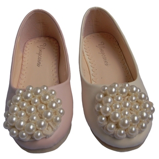  3510816 韩版儿童圆头单鞋 女童珍珠PU皮鞋 学生鞋 杏色 粉红色