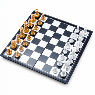 友邦磁性国际象棋折叠棋盘金银色(金银色)中号，大号学生教学对弈比赛用