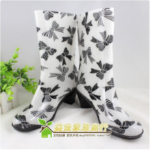 高跟时尚雨靴/雨鞋/水晶中筒雨靴女款雨鞋蝴蝶结 送卡通女袜