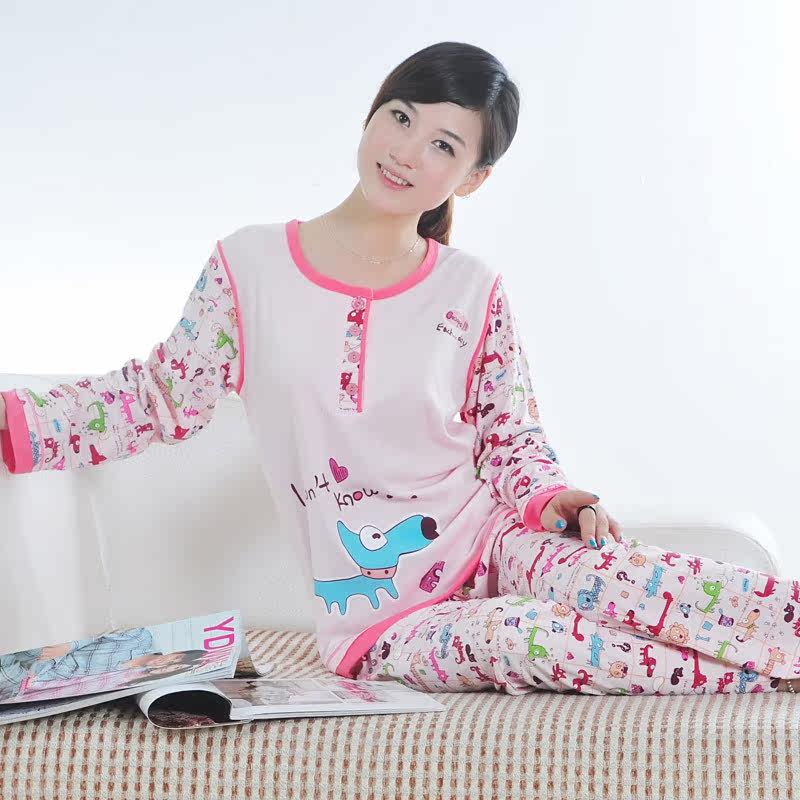 2010秋冬新款 女式睡衣 长袖纯棉睡衣套装 可爱家居服 超卡狗狗