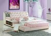品牌真皮床现代粉色双人皮艺软床，1米5简约实木欧式榻榻米飘窗储物