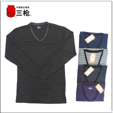 三枪舒木尔薄暖横条V领长袖男士商务打底衫 21791A0 21965A0