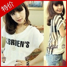2012夏装新款春装短袖修身字母大码条纹雪纺打底衫上衣T恤女装