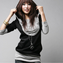新品2010秋季新款韩版女装长袖中长款连帽假两件卫衣外套清仓特价