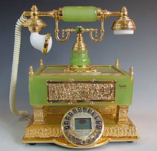 客厅创意工艺复古欧式 仿古电话机 玉石古董 别墅座机