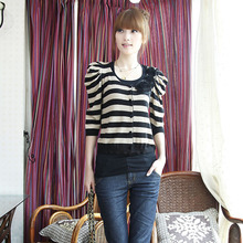 【100%<span class=H>好评</span>】2011韩版秋冬潮流女装欧美大条纹修身打底衫 针织衫