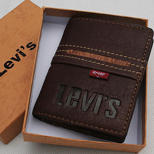 levi's李维斯纯牛皮短款两折钱包钱夹银包棕色 男人必备钱包预览图