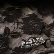 服装DIY布料 黑色刺绣镂空玫瑰花纹蕾丝面料衣服披肩短裙半身裙
