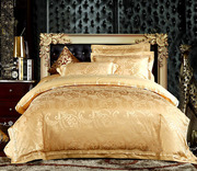 全棉欧式贡缎结婚床上用品220*240被套床单四件套纯棉金色