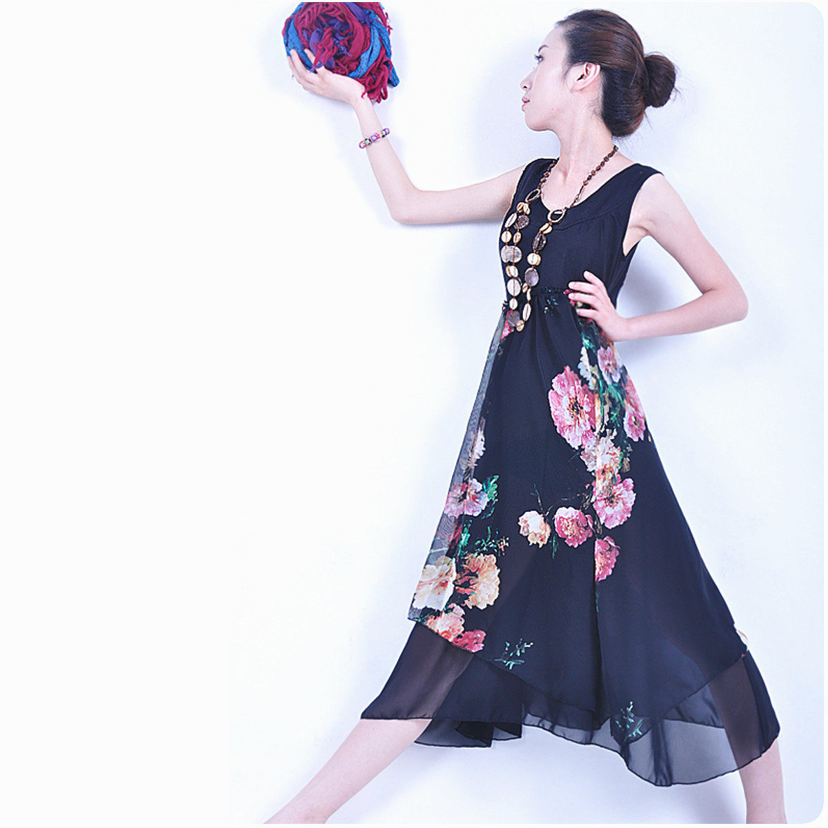 [烟花烫] 油画效果 浪漫花朵 黑色诱惑 连衣裙之 梦瑶（原价268）