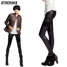 (春)体验七格格 othermix仿皮涂层(加强)拼接弹力打底裤12T3301