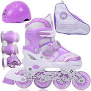 宝宝汗冰鞋儿童溜冰鞋紫色套装女童旱冰鞋小女生轮滑鞋直排单排轮