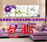 DMC十字绣 套件 三联画钟表 紫色幻想 玫瑰花钟 三张底布180*65