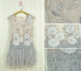 2012夏女装新款日系昕薇vivi立体花朵亮片绣花网纱背心连衣裙8006