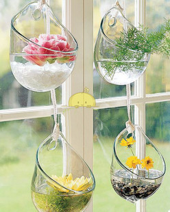 悬挂玻璃花瓶壁挂花瓶多肉，植物花瓶透明圆形水培吊瓶婚庆用品