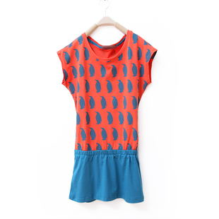 2012 new summer Korean cute Penguin printed dress XXL colour matching elastic waist resumption mosaic WQ1419