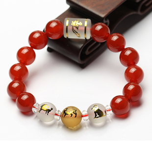  开光属虎马狗年本命年吉祥物 红玛瑙三奇寅午戌朱雀四神手链