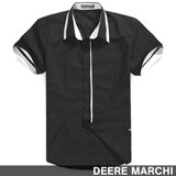 【5折】DEERE MARCHI 经典时尚优雅纯棉翻领男士短袖衬衫 DM24黑