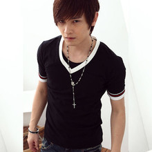 疯抢2012韩版 修身时尚小V领短袖T恤 H8055