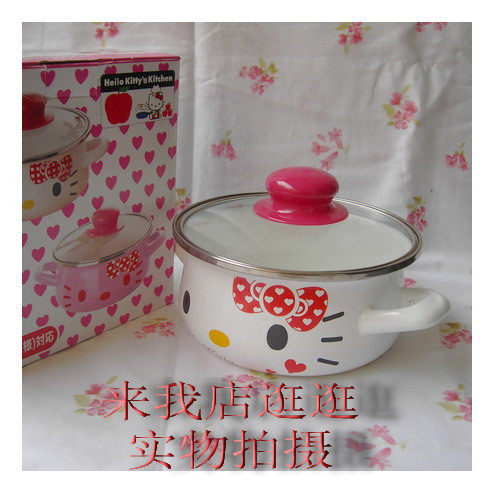 冲两冠 可爱白色hello kitty16cm搪瓷双耳搪瓷小汤锅