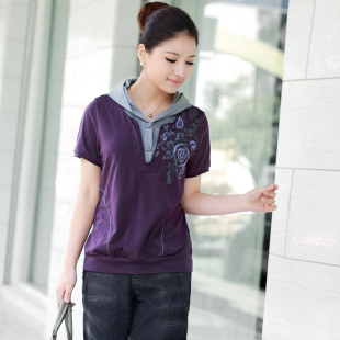 2012女装<span class=H>秋水</span>夏装春装新款夏装<span class=H>伊人</span>嘉三彩正品紫色印花连帽<span class=H>T恤</span>270