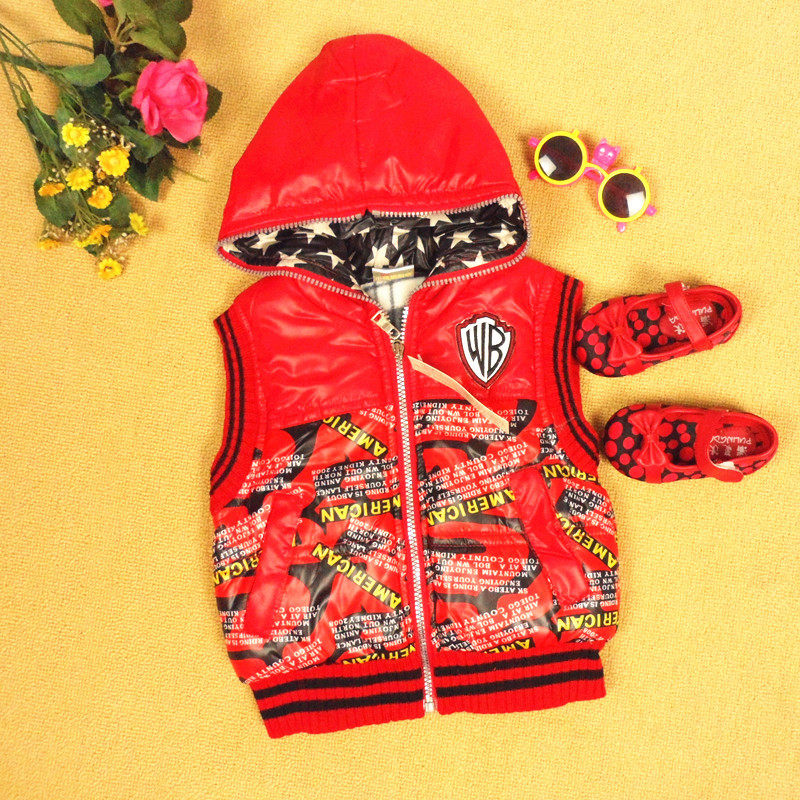 风衣厚<em>马甲</em>儿童连帽<em>马夹英文</em>字母休闲抗风保暖