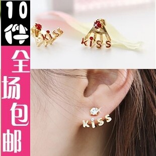 0162 韩版饰品 水钻 kiss 可爱 耳饰 耳钉 <span class=H>耳环</span>