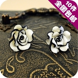 AQ0159 韩国饰品批发 时尚 可爱黑边白色多层玫瑰花朵耳钉