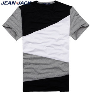 <span class=H>Jean</span> <span class=H>Jack</span>纯棉<span class=H>短袖</span>T恤 男 圆领 三色拼接 休闲短T JOTX225 六折