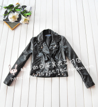 J-399-060黑 秋 日式VIVI杂志甜美复古木耳边机车水洗皮衣外套