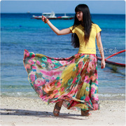 春夏女装雪纺长裙半身，裙子海边沙滩度假纱裙，8米大摆