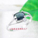 925银镀金镶嵌天然蓝宝石戒指/指环 J57003
