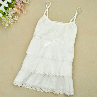 四季新款女装品牌蕾丝层层纯棉小吊带/花边可爱白色小背心