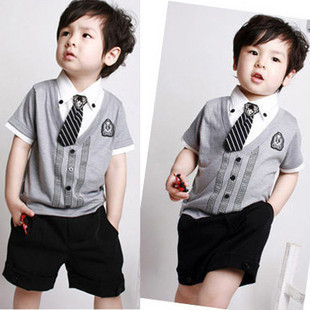  爆款 夏款童装 学院风三件套装儿童韩版套装宝宝夏装男童三件套装