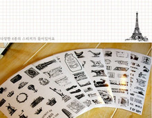 C160 热推！韩国 复古风情 透明日记装饰贴纸 Stamp sticker 6张