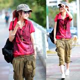 LB6255#韩版2011热卖新品夏装细节潮卡通刺绣翻领短袖T恤玫瑰红