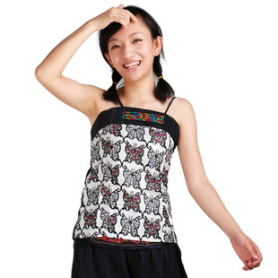 双皇冠实拍.2010秋装女装新款亚麻绣片吊带.白蝴蝶 sy801092