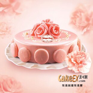  哈根达斯｜品牌热卖生日蛋糕大连速递｜玫瑰馨语 香草+草莓冰淇淋