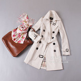 Burberry\巴宝莉同款◆好品质双排扣修身中长款风衣◆米白色