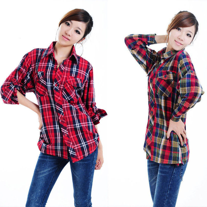 2012春<span class=H>秋装</span><span class=H>新款</span>纯棉衬衣 格子衬衫女长袖休闲韩版<span class=H>女装</span>大码胖MM